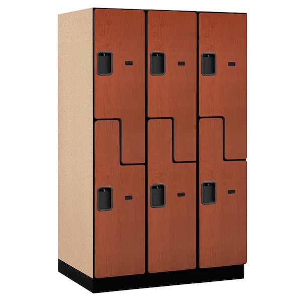 Wardrobe Locker, 45" W, 24" D, 76" H, (3) Wide, (6) Openings, Cherry